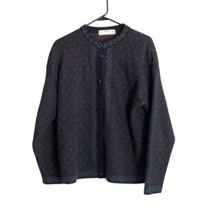 Vintage St Michael Knit Cardigan Navy Blue Womens UK 16/18 US XL Holiday